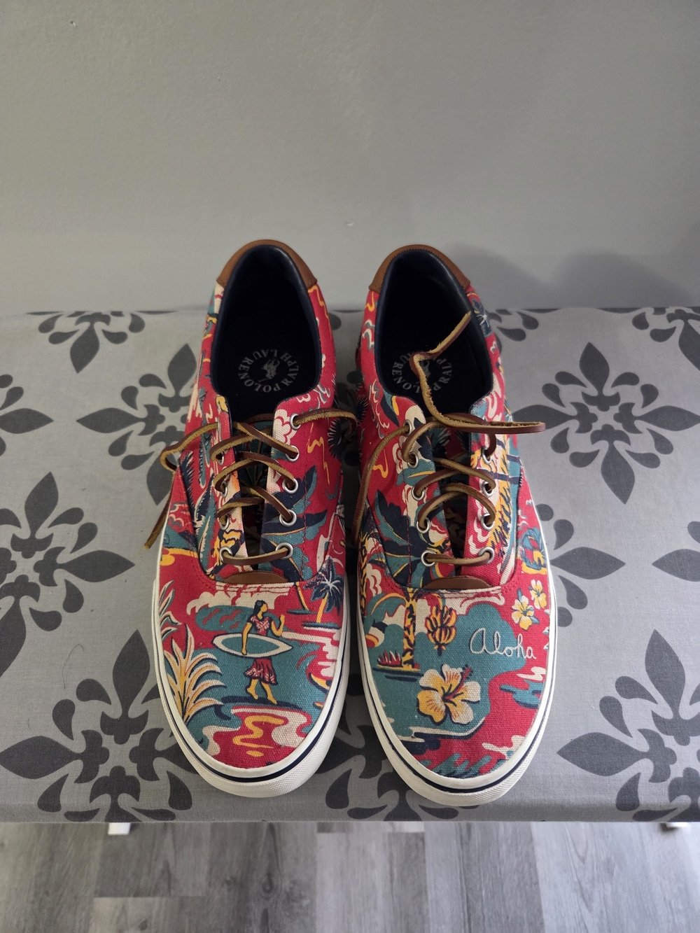 Polo by Ralph Lauren Red Tropical Print Canvas Sneakers